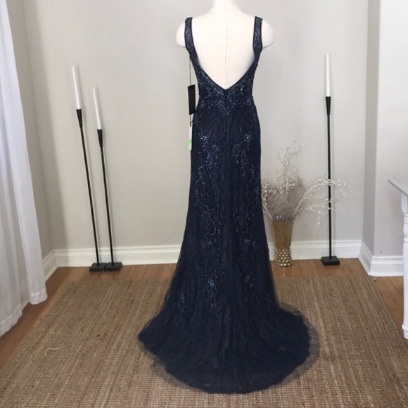 Mac Duggal Blue Beaded Lace Dress + Jacket - Picture 6 of 8